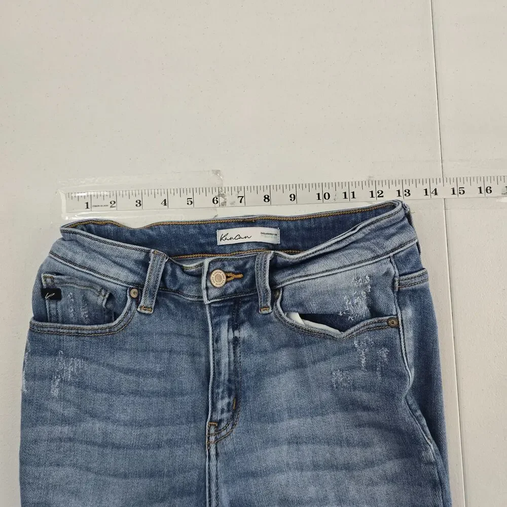 Kancan distressed skinny slim‎ jeans 27 blue womens raw hem 6769